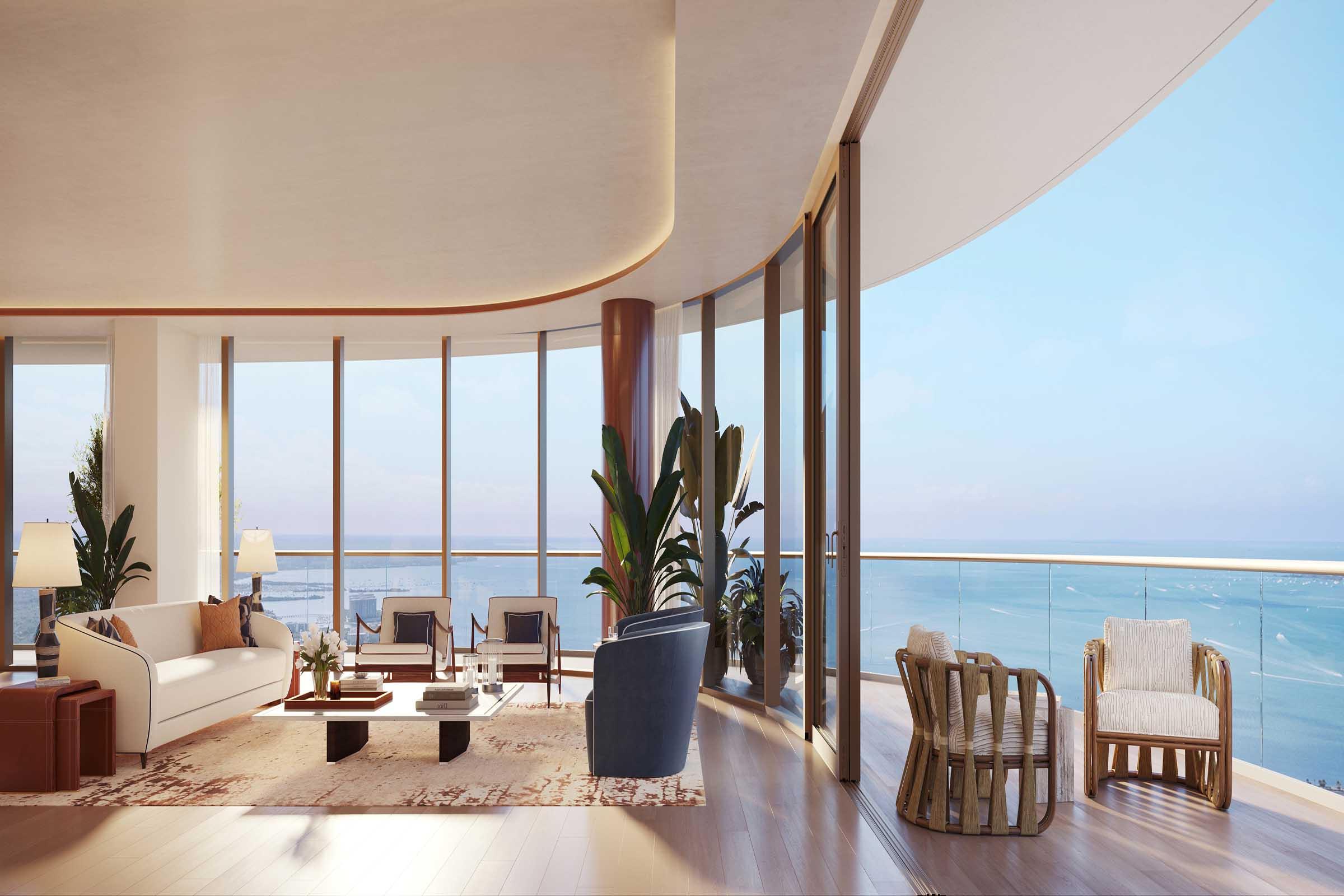 Rendering of Cipriani Residences Brickell Miami Living &amp; Balcony