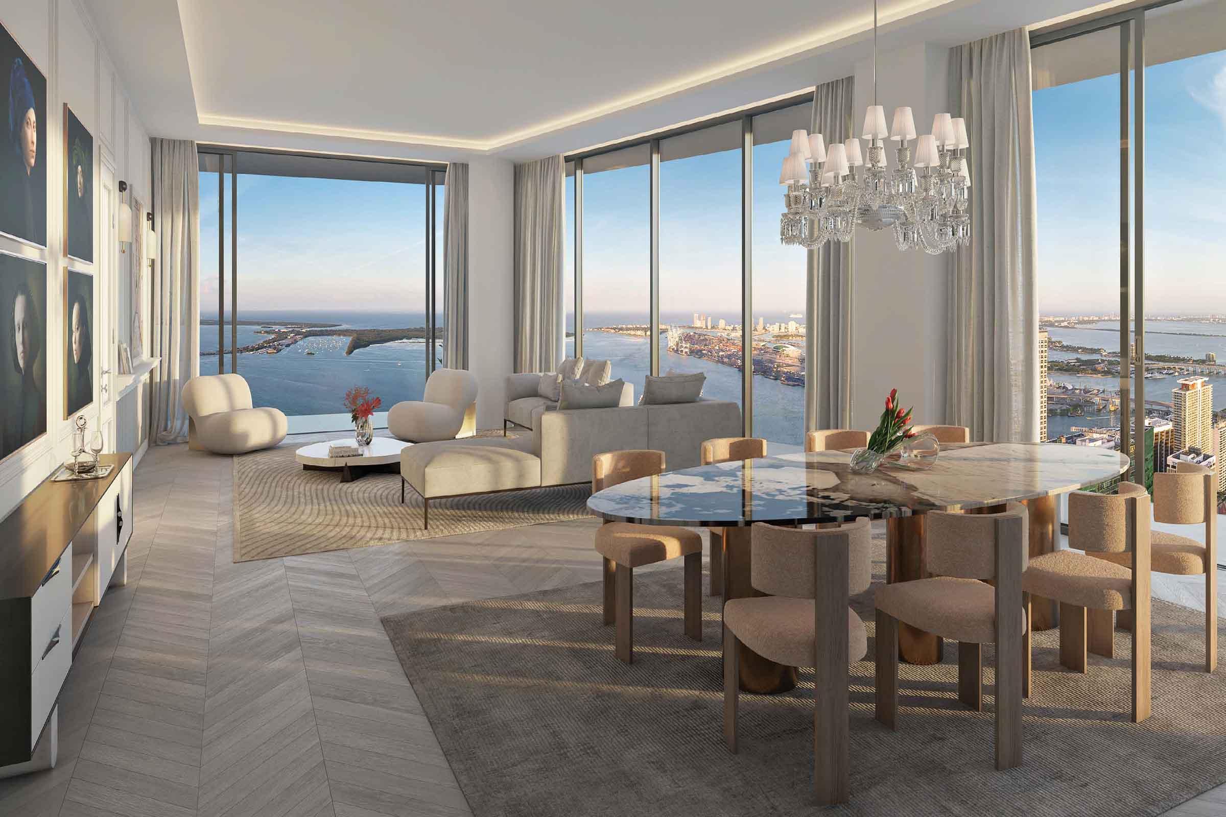 Rendering of Baccarat Residences Brickell Miami Living Dining Room View