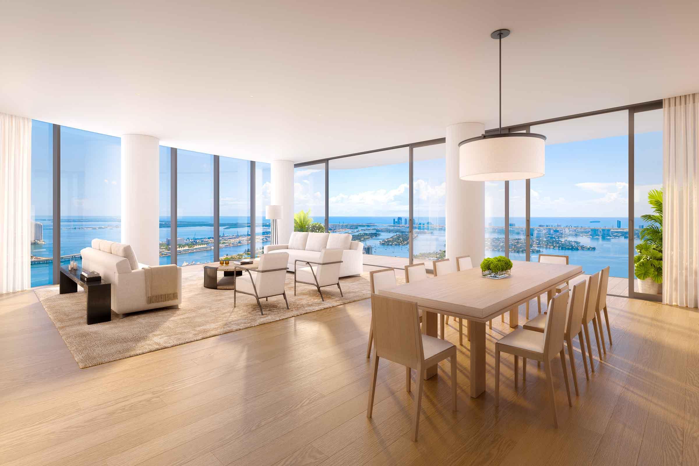 Rendering of EDITION Residences Miami Edgewater Dining and Living Room