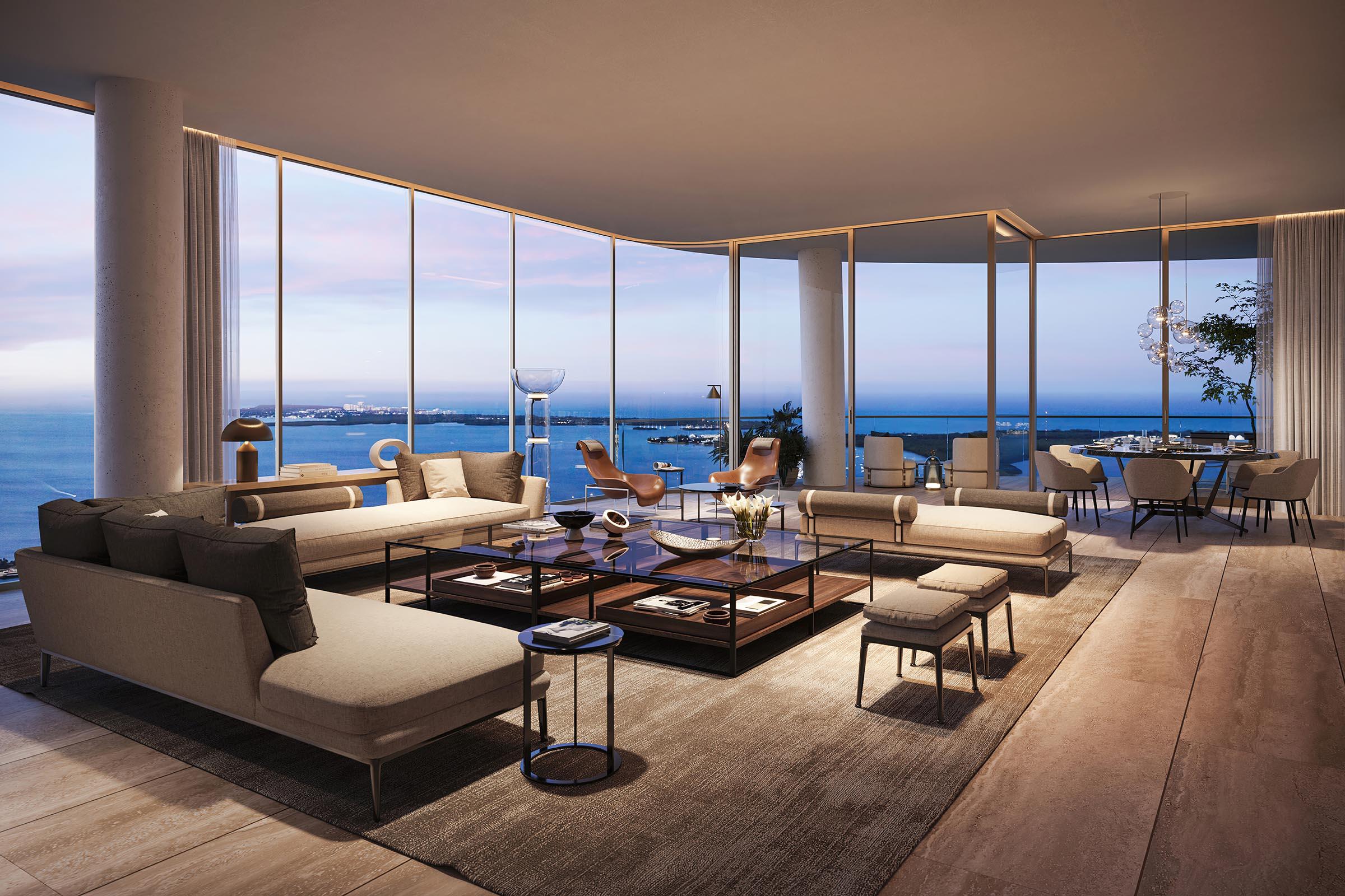 Rendering of The Residences at 1428 Brickell Living Room Flow Th