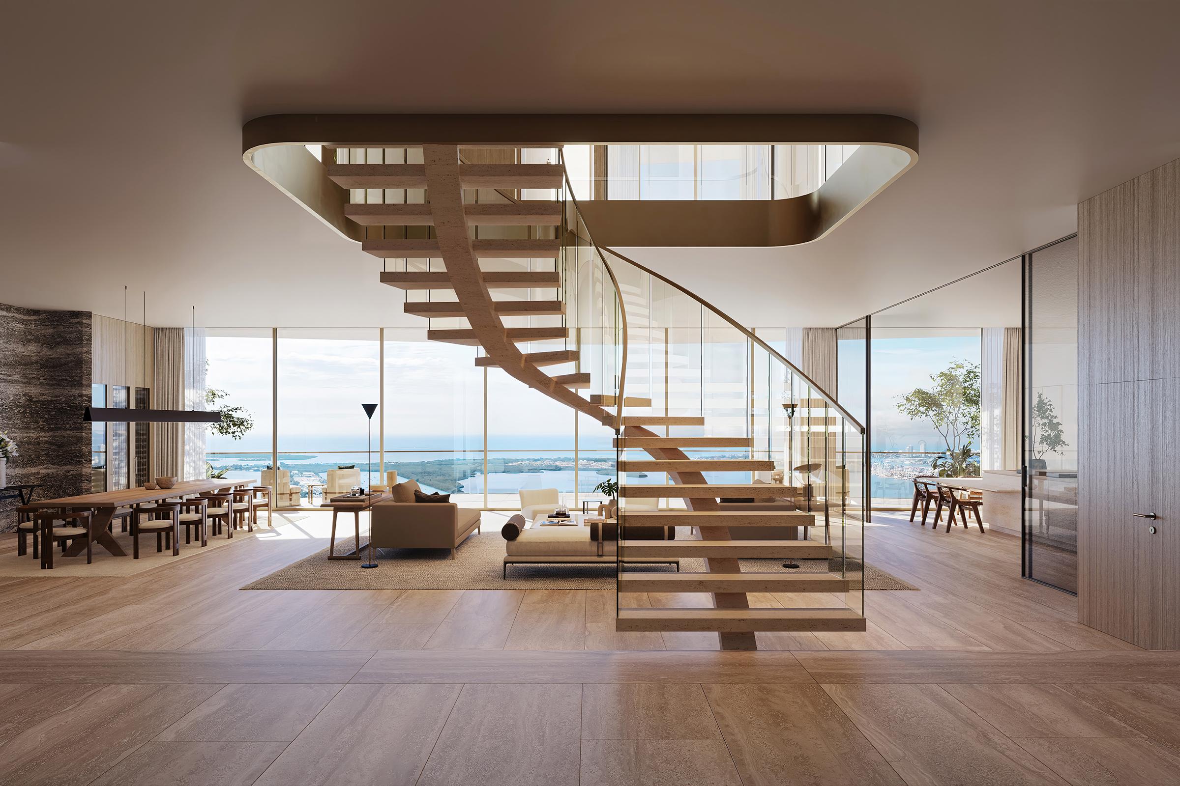 Rendering of The Residences at 1428 Brickell Living Room Staircase