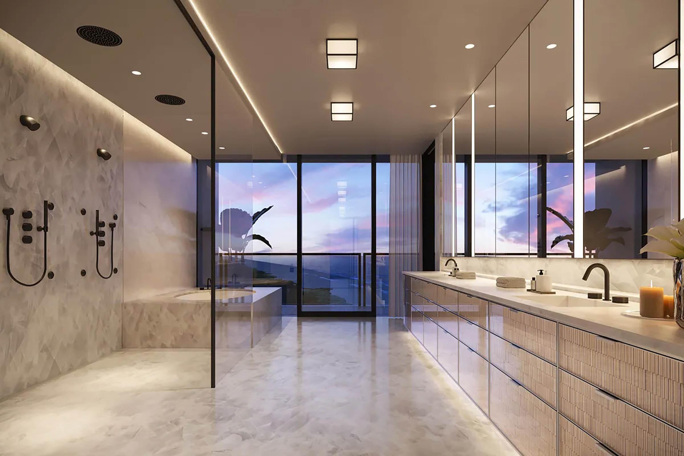 罗利住宅迈阿密海滩主浴室的渲染图