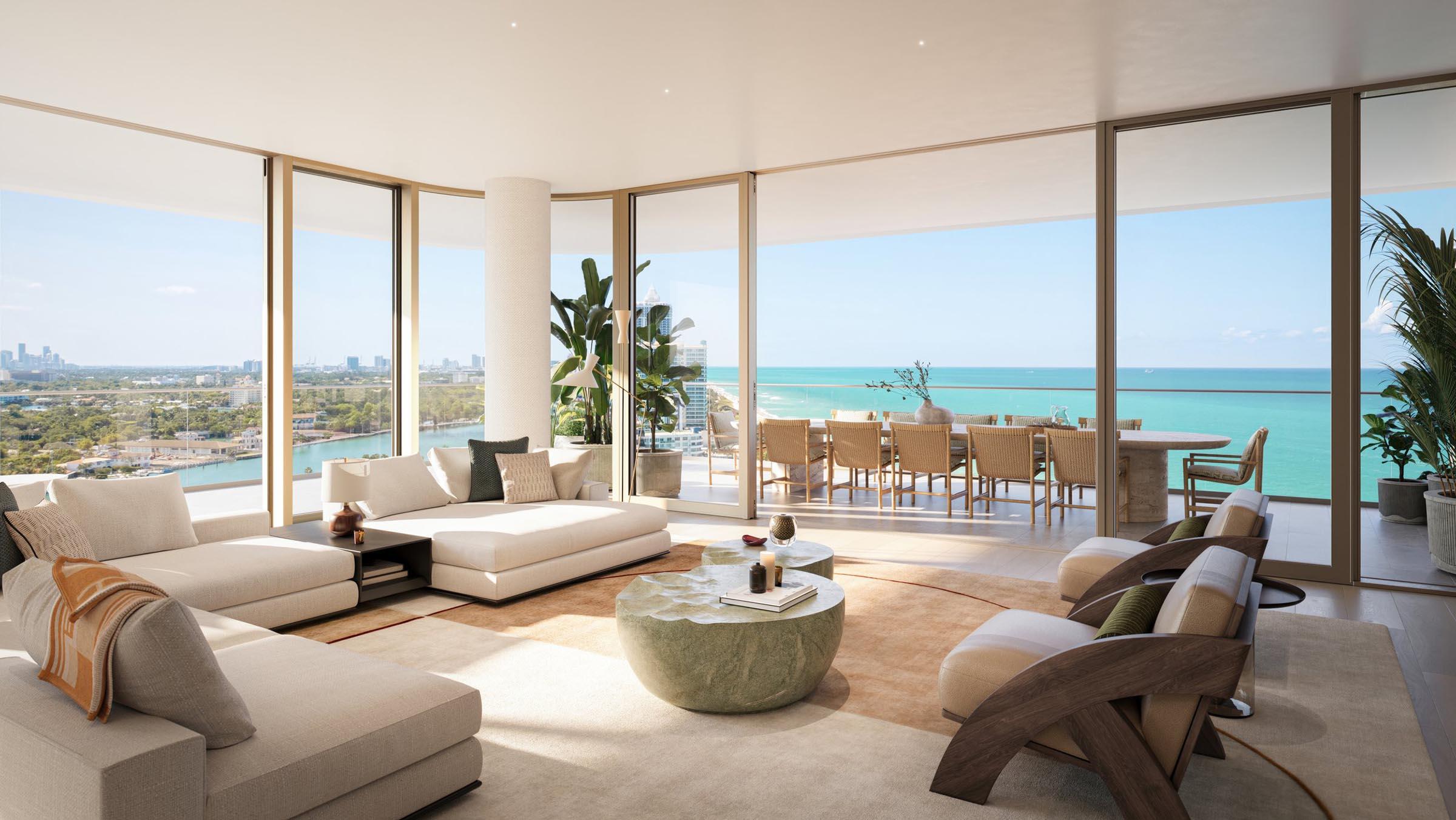 Rendering of The Perigon Miami Beach Oceanfront Living Room